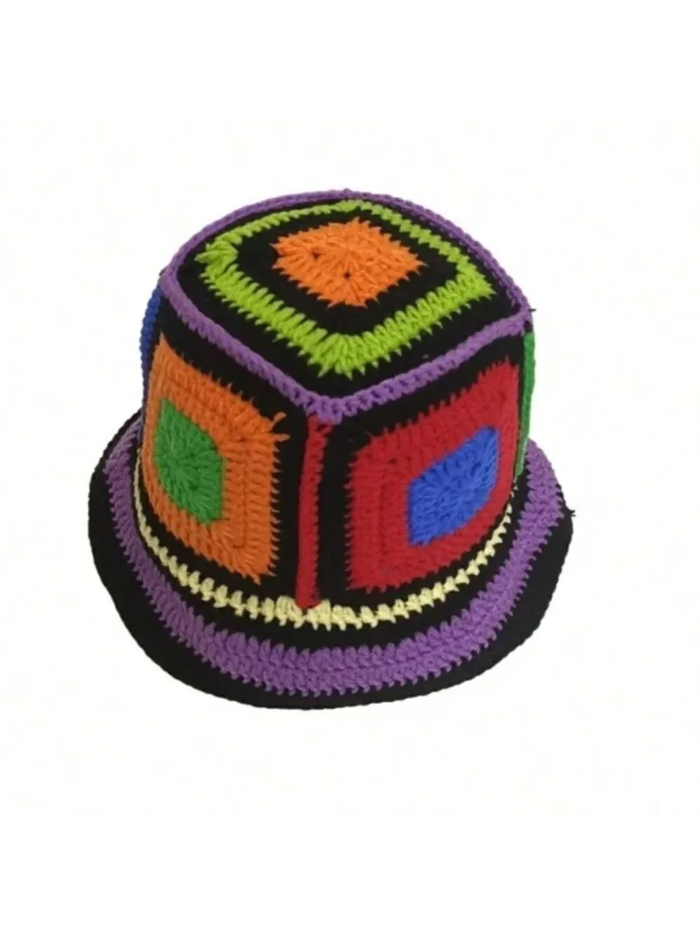 Unisex Crochet Bucket Hat Plaid Sun Hat Handmade